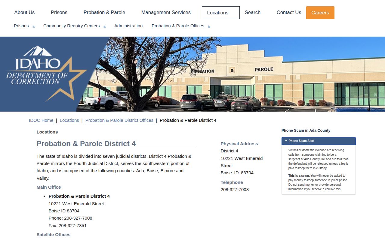 Ada County parole and probation District 4 office page