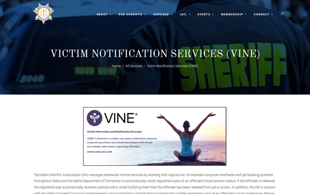 Ada County VINELink inmate search Idaho VINE coverage